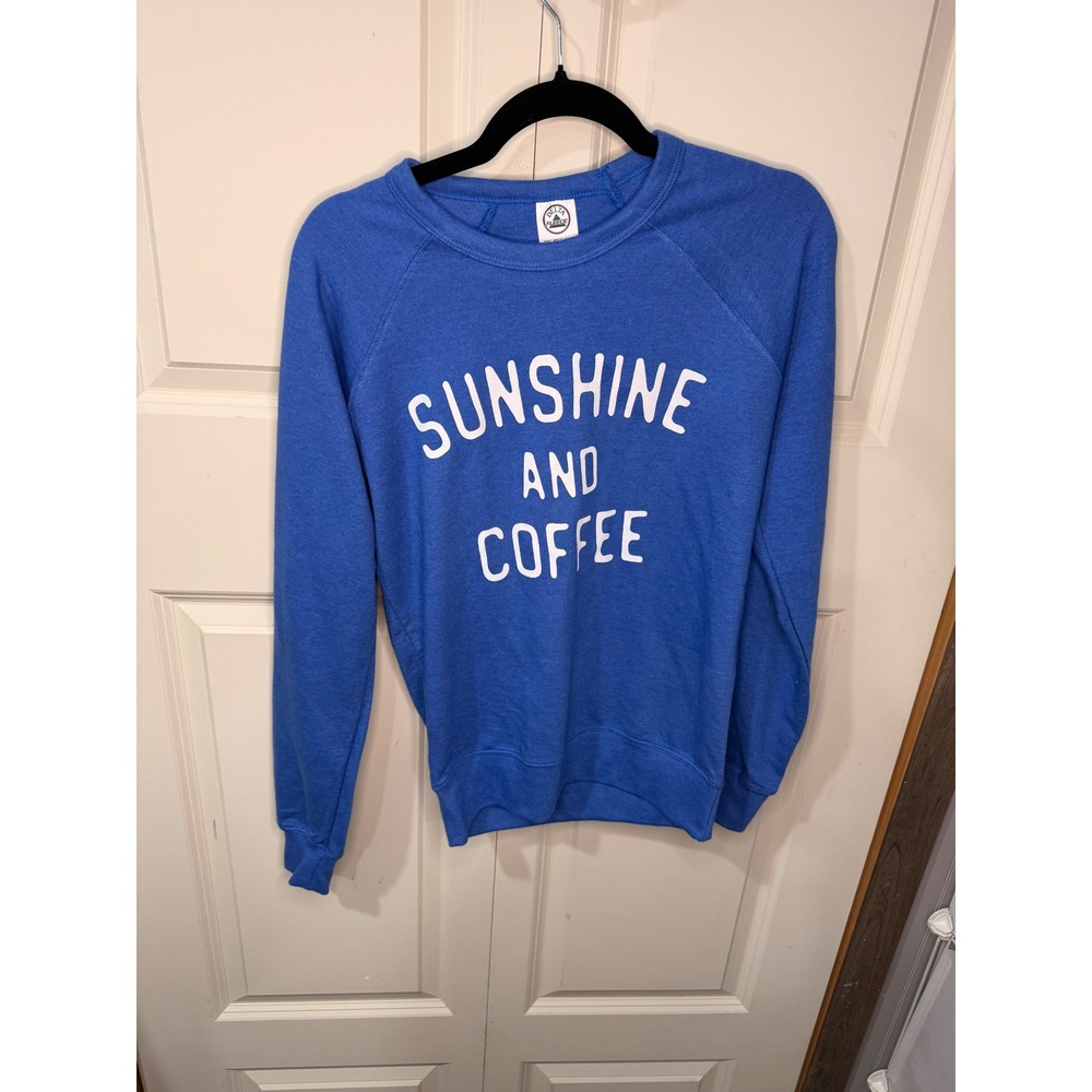 Delta Fleece Sunshine and Coffee Graphic Sweatshirt Blue Raglan XS